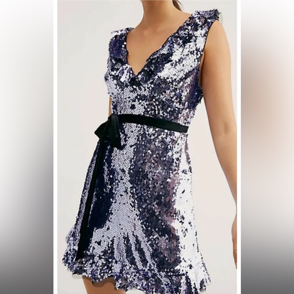 New Free People Siren Sequin NWT Party Mini Dress Black/Purple Size 2 - Picture 1 of 9
